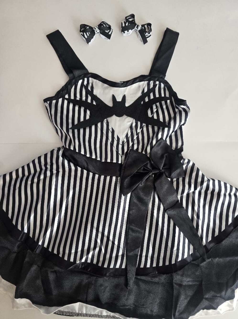 Girls Black & White Striped One-Piece Swimsuit with Bow